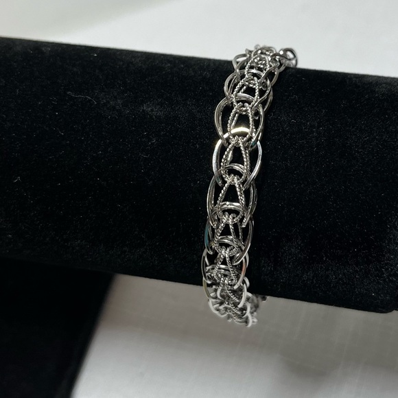 Vintage Sterling Silver Open Weave Bracelet Stamped STG Perfect for Charms - Picture 2 of 6